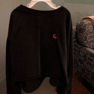 Brandy Melville Black Cropped Hoodie Cherry Detail